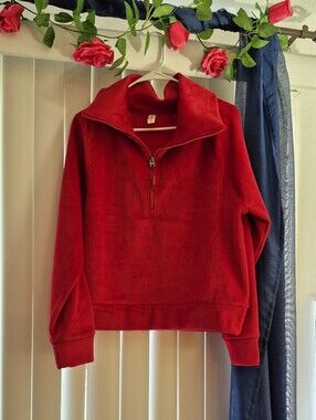 Red Zip-Neck Corduroy Pullover. SIZE LARGE. NEW WITHOUT TAGS